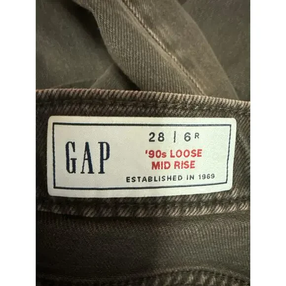 GAP 90's Loose Women's Gray Straight Wide Leg Mid Rise Denim Jeans Pants Size 28 - Picture 4 of 5